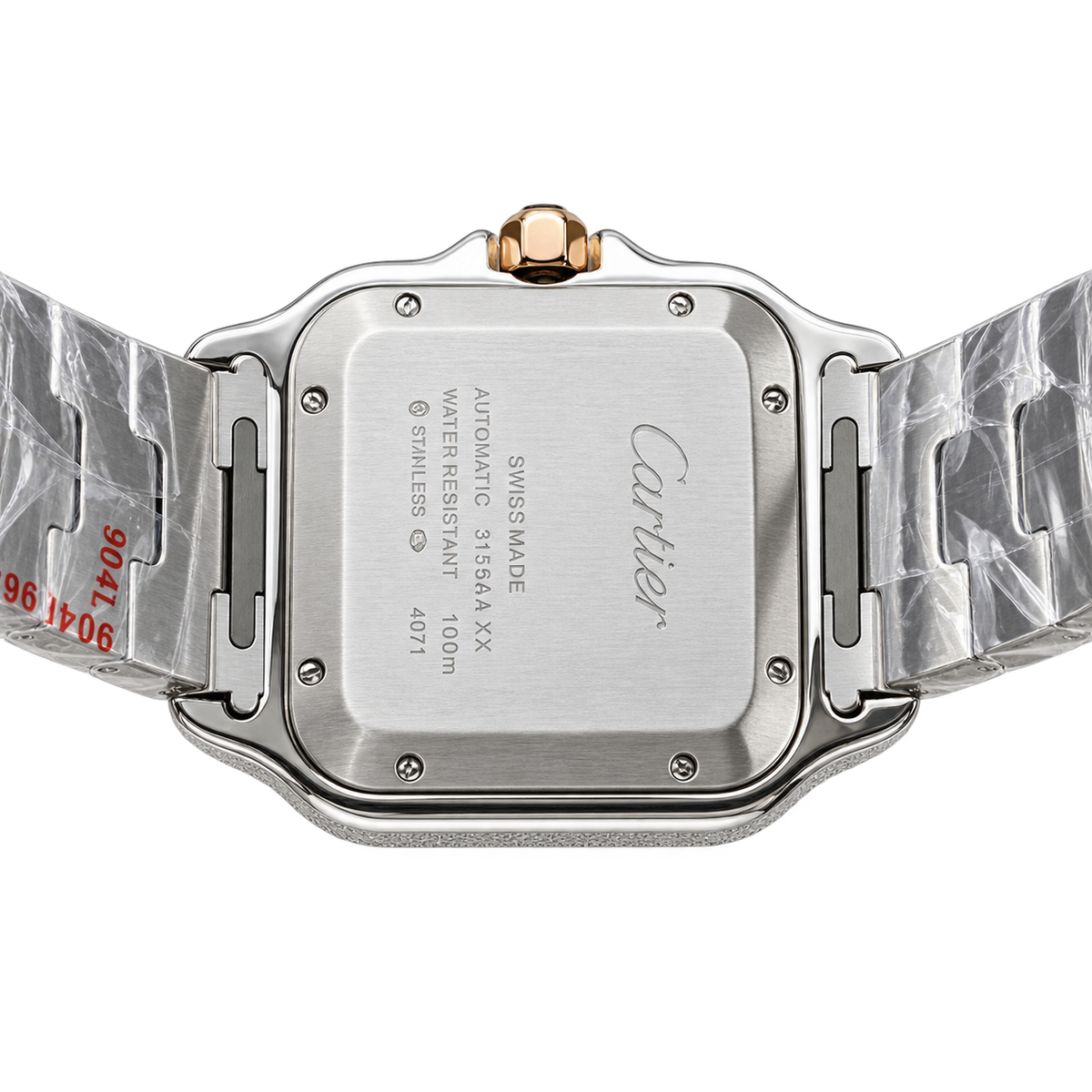 Cartier Santos Large Custom Iced Out — Two-Tone, Full Diamond Pavé, White Dial, Date, Automatic