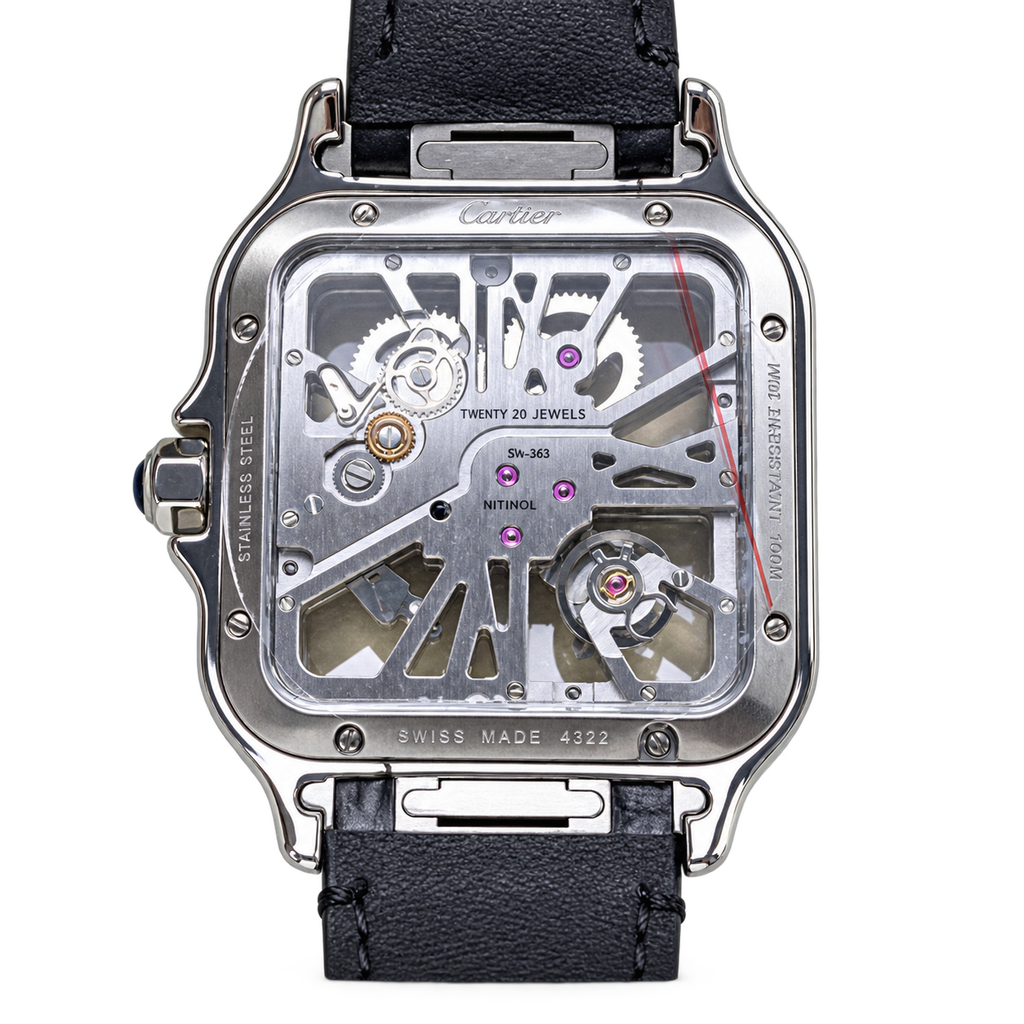 Cartier Santos Skeleton Green Dial Steel Black Strap Watch – KDY