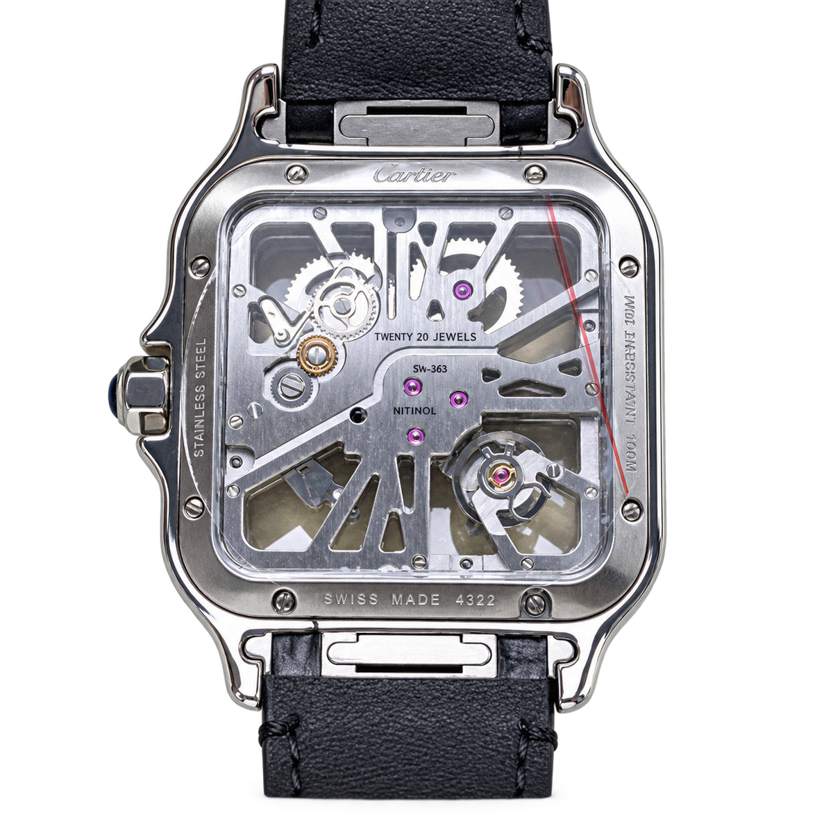 Cartier Santos Skeleton Green Dial Steel Black Strap Watch – KDY