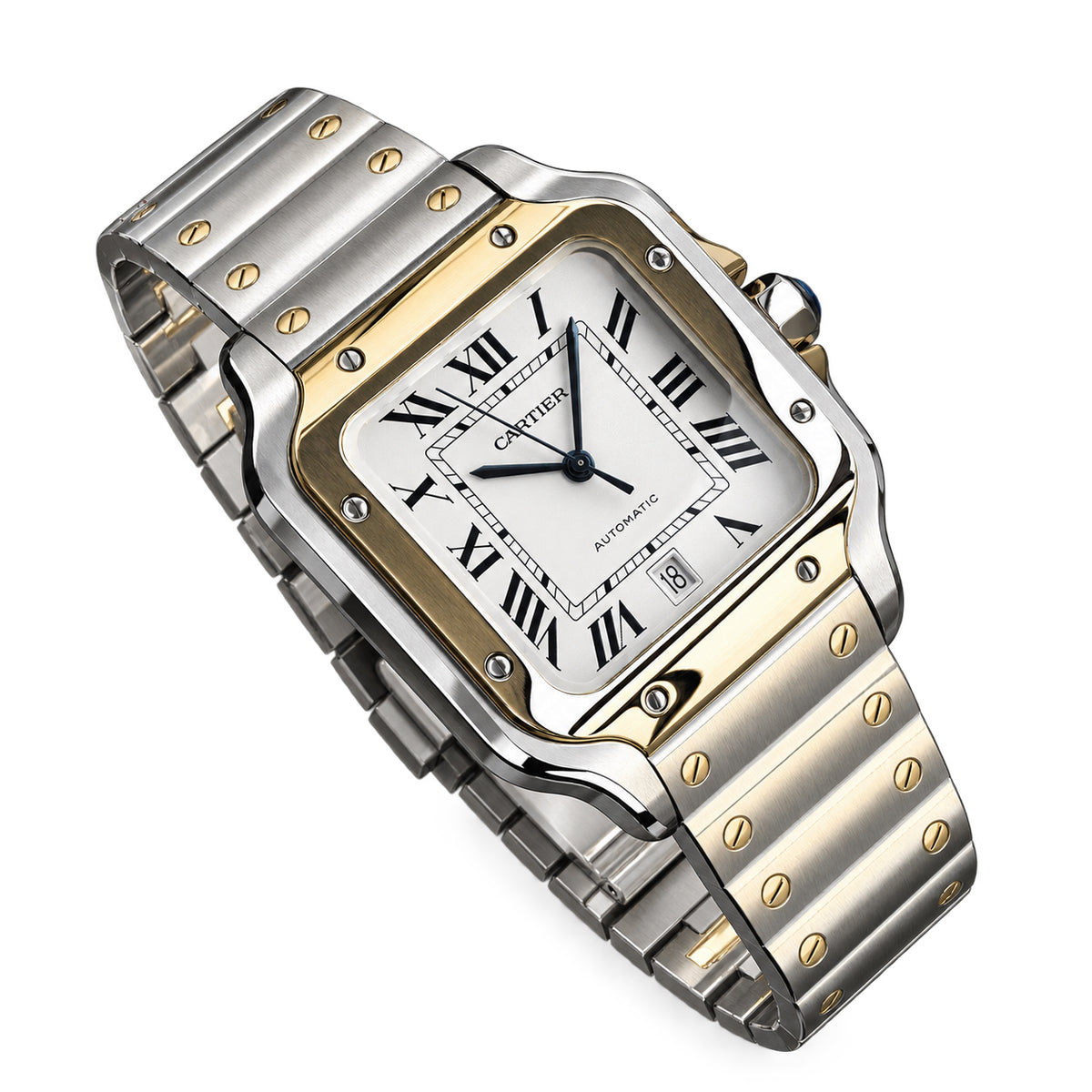 Cartier Santos Large Automatic White Dial Stainless Steel Bracelet Men's Luxury Watch Swiss Made