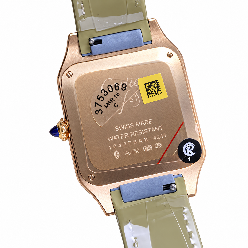 Cartier Santos-Dumont Large Rose Gold Silver Dial Manual Black Strap Watch – KDY
