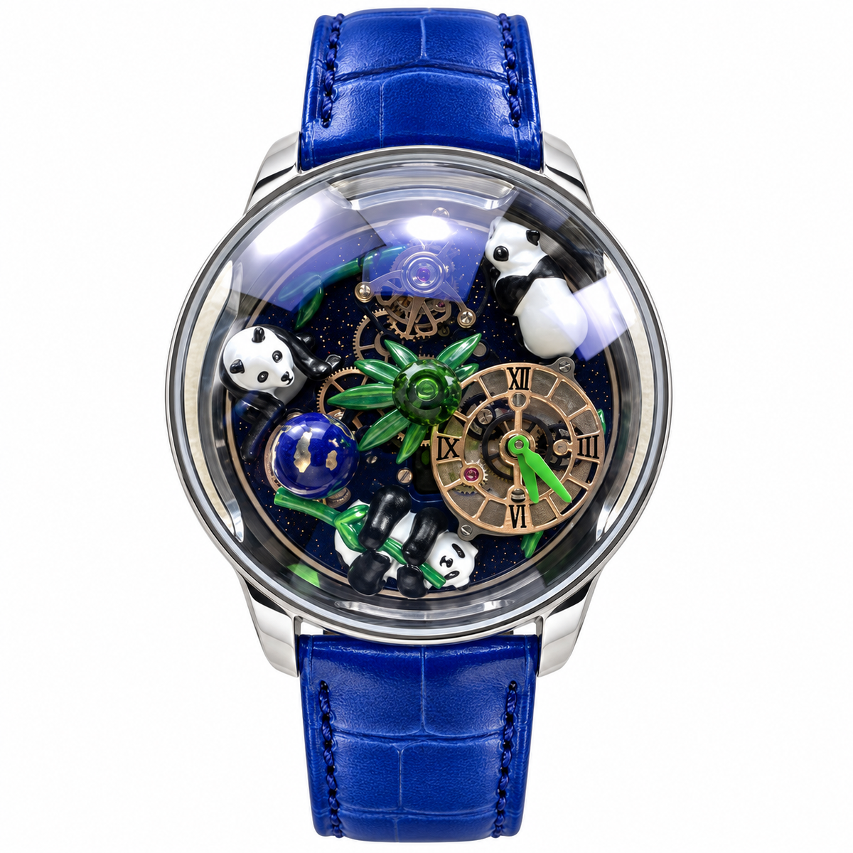 Jacob & Co. Astronomia Panda Steel Dome Tourbillon 3D Enamel Blue Leather Watch