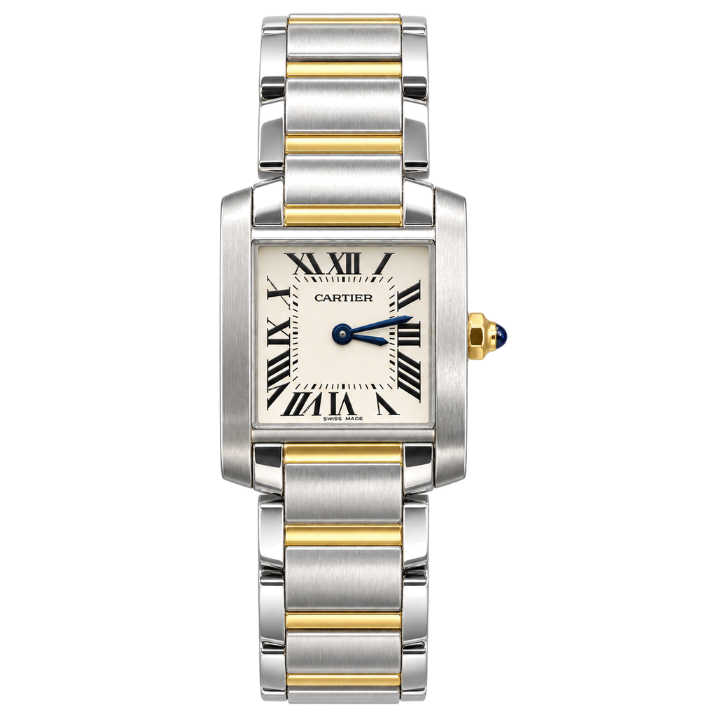 Cartier Tank Française Medium Stainless Steel 18K Yellow Gold Two-Tone Integrated Bracelet Ivory Dial Quartz Watch