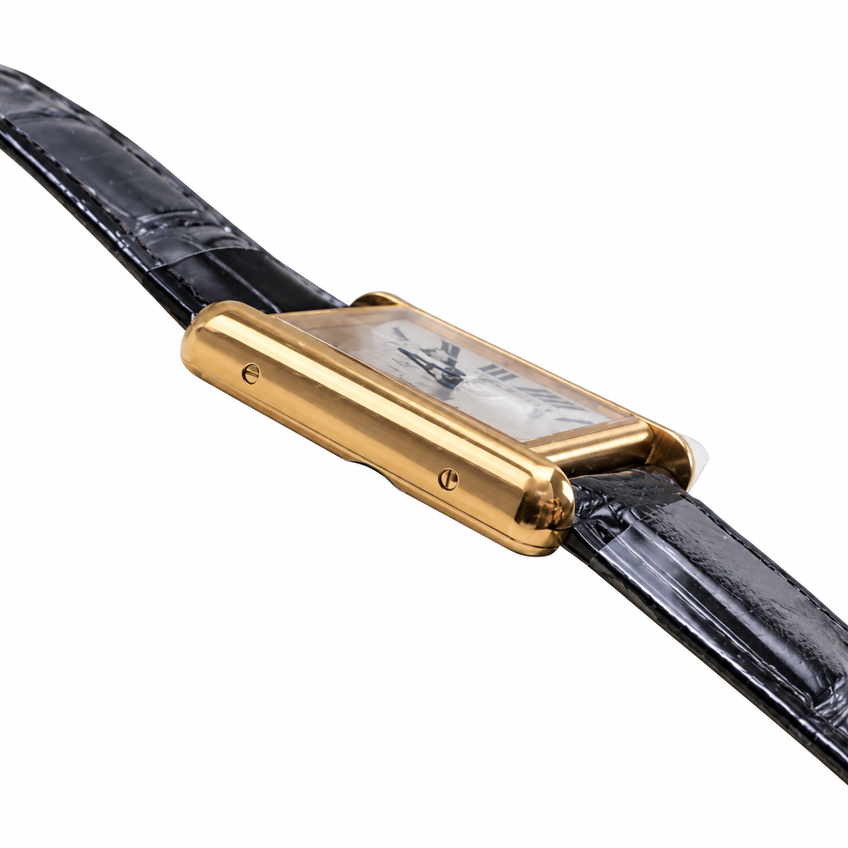 Cartier Tank Louis Cartier Small — 18K Rose Gold, White Dial, Roman Numerals & Black Alligator Strap, Women