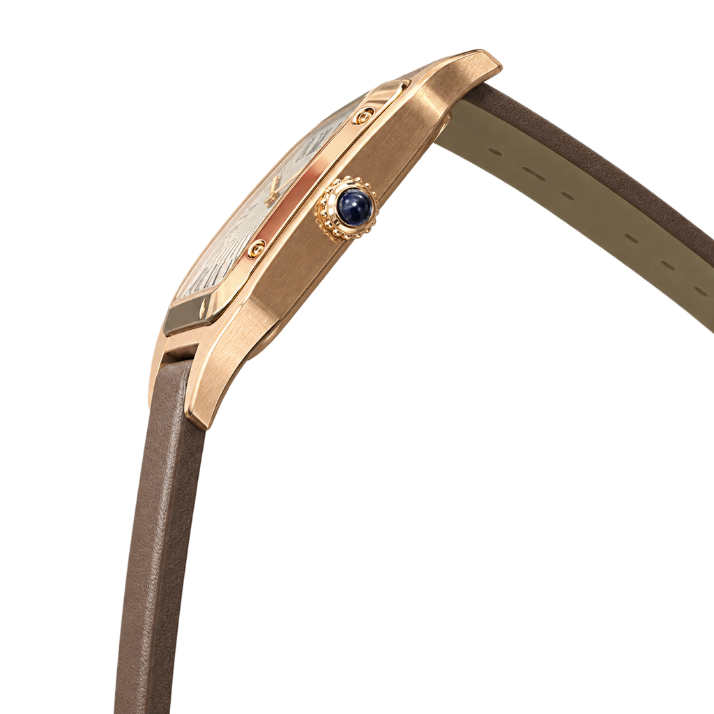 Cartier Santos-Dumont Large Rose Gold Silver Dial Manual Silk Strap Watch – KDY
