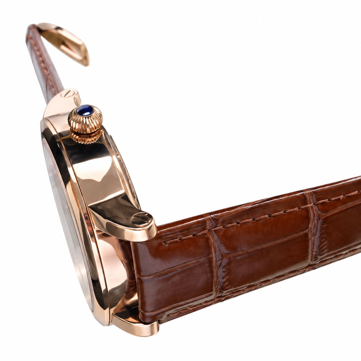 Cartier Rotonde Rose Gold Tourbillon Silver Dial Brown Strap Watch – KDY