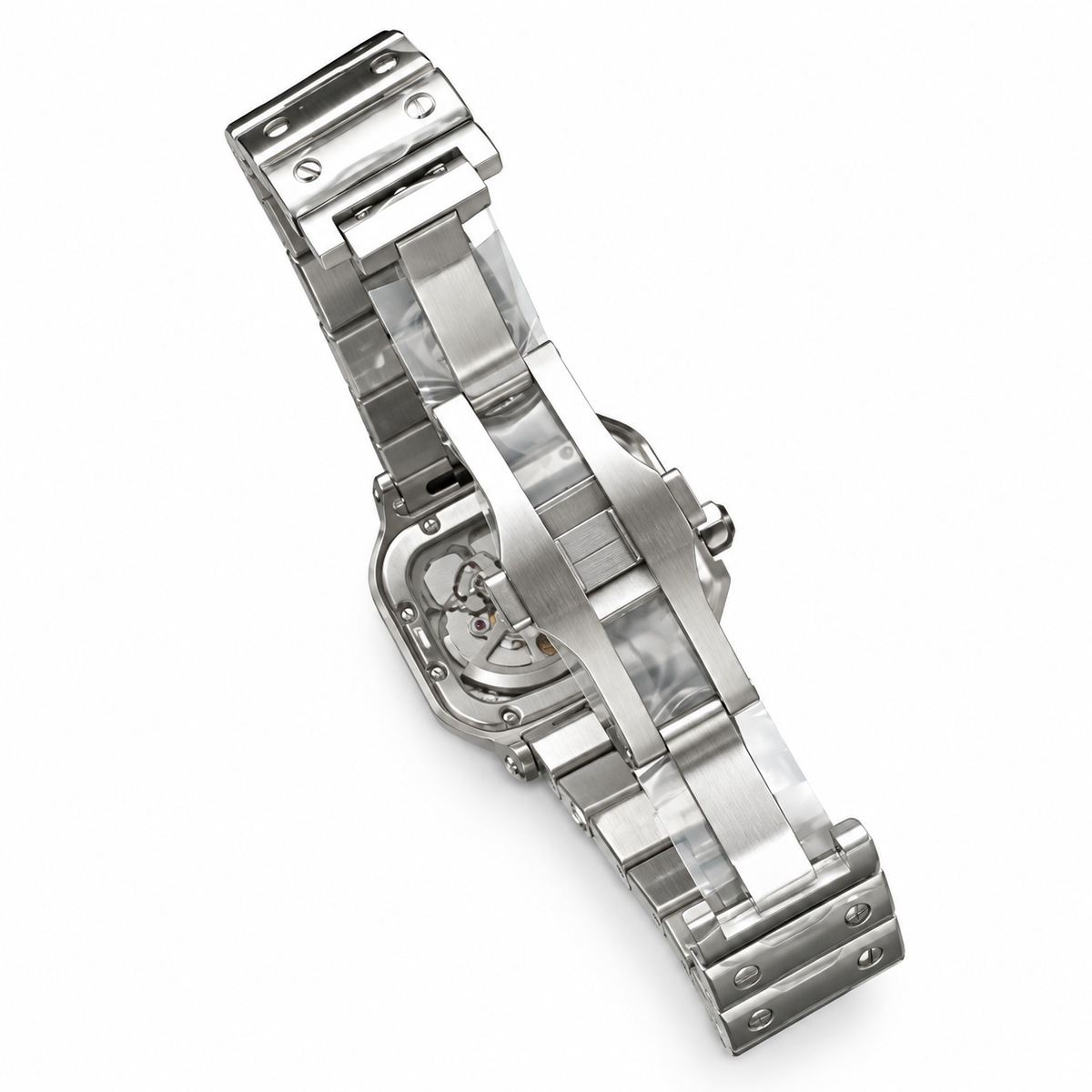 Cartier Santos de Cartier Skeleton Automatic — Steel, Blue ADLC Bezel & Steel Bracelet, Large