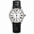 Cartier Ronde Louis Cartier — 18K White Gold, Diamond Bezel, White Dial & Black Alligator Strap, Women