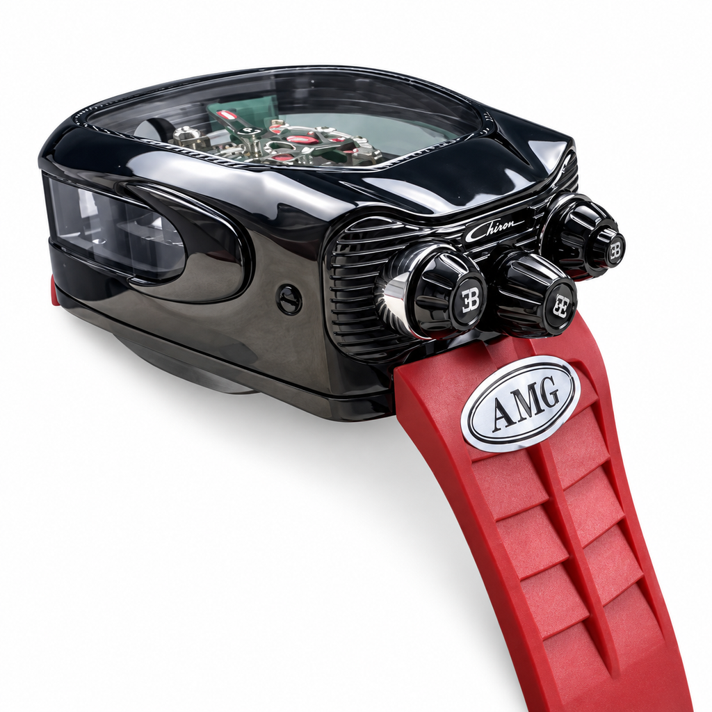 Jacob & Co. x Bugatti Twin Turbo Furious Black DLC Tourbillon Engine Red Rubber Watch