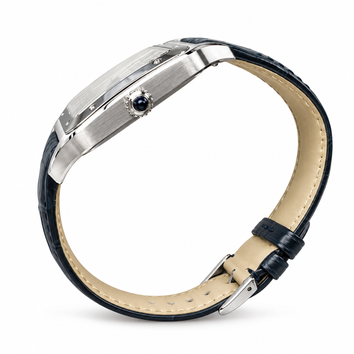 Cartier Santos-Dumont Large Steel Silver Dial Manual Navy Strap Watch – KDY