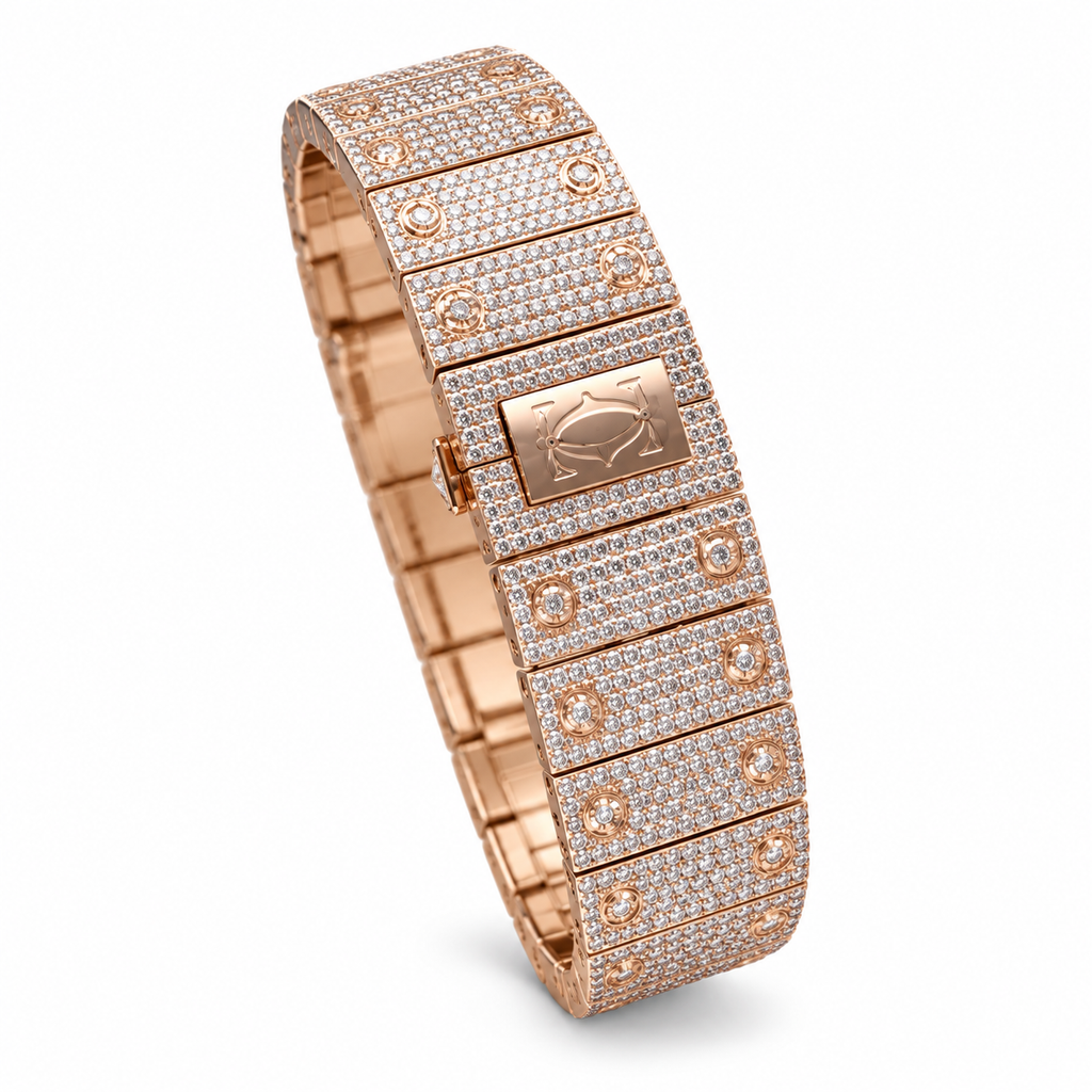 Cartier Santos Full Diamond Rose Gold Skeleton Watch – KDY