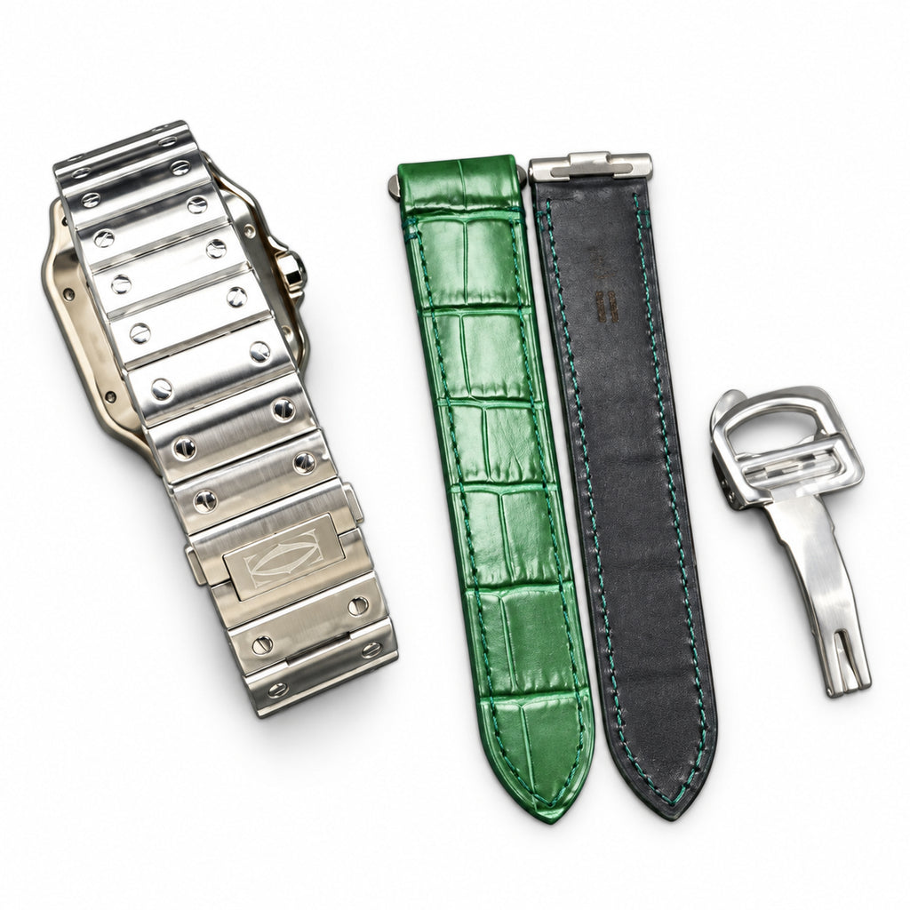 Cartier Santos Large — Steel, Green Dial, Roman Numerals, Date & Steel Bracelet, Automatic