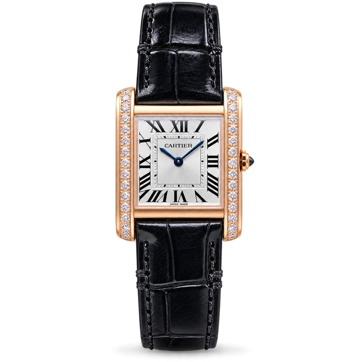 Cartier Tank Louis Cartier — 18K Rose Gold, Diamond-Set Sides & Black Alligator Strap