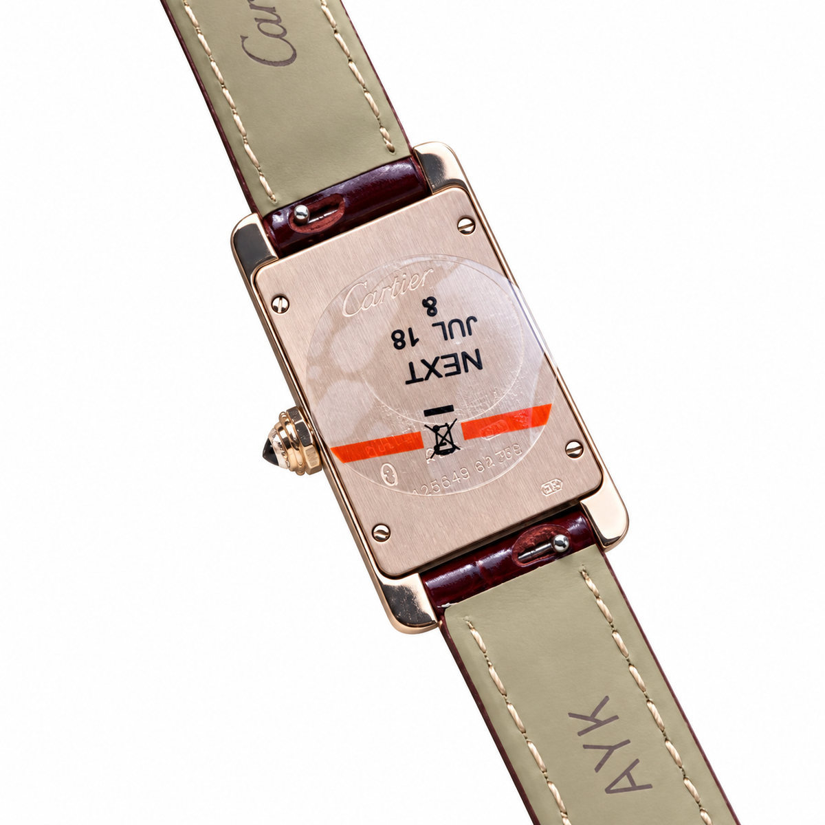 Cartier Tank Américaine Small — 18K Rose Gold, Diamond Bezel, Silver Dial & Burgundy Alligator Strap, Women
