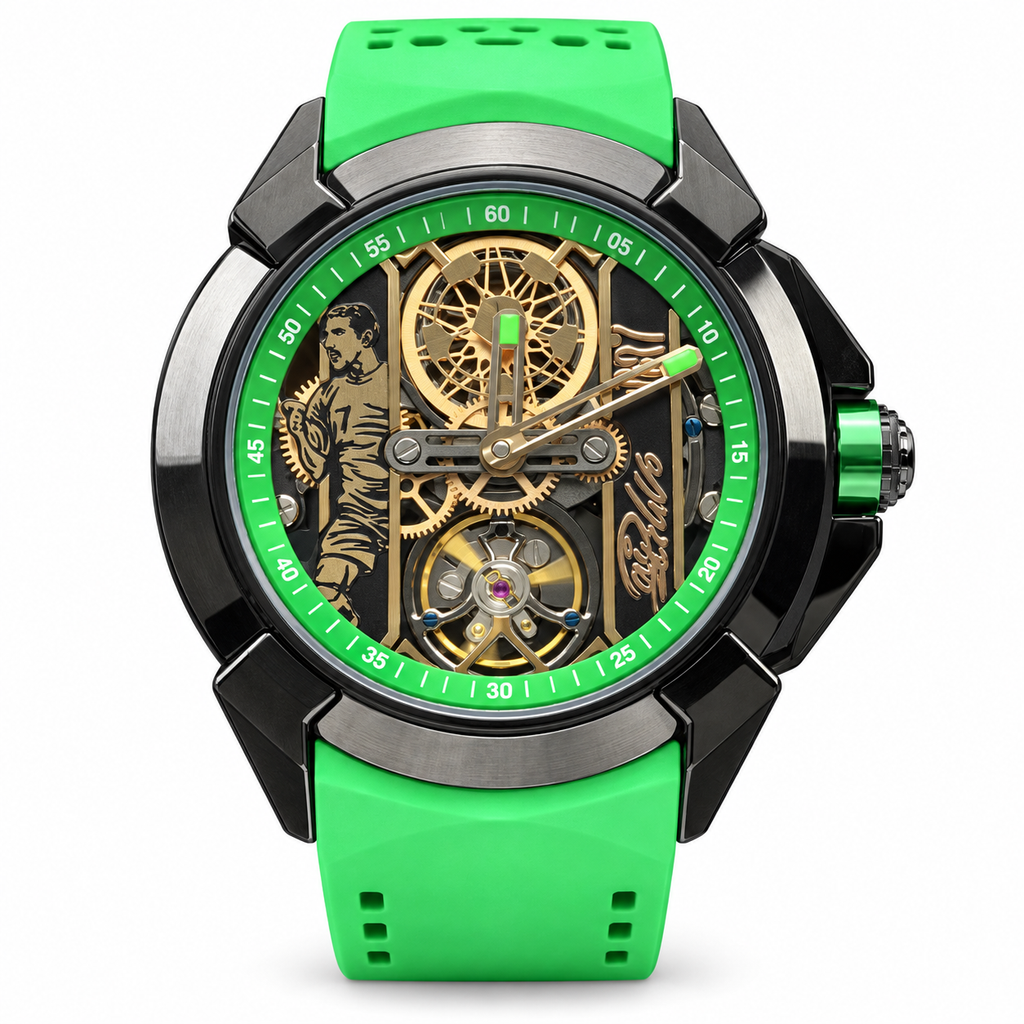 Jacob & Co. Epic X Pelé Limited Edition Flying Tourbillon Skeleton Green Rubber Watch