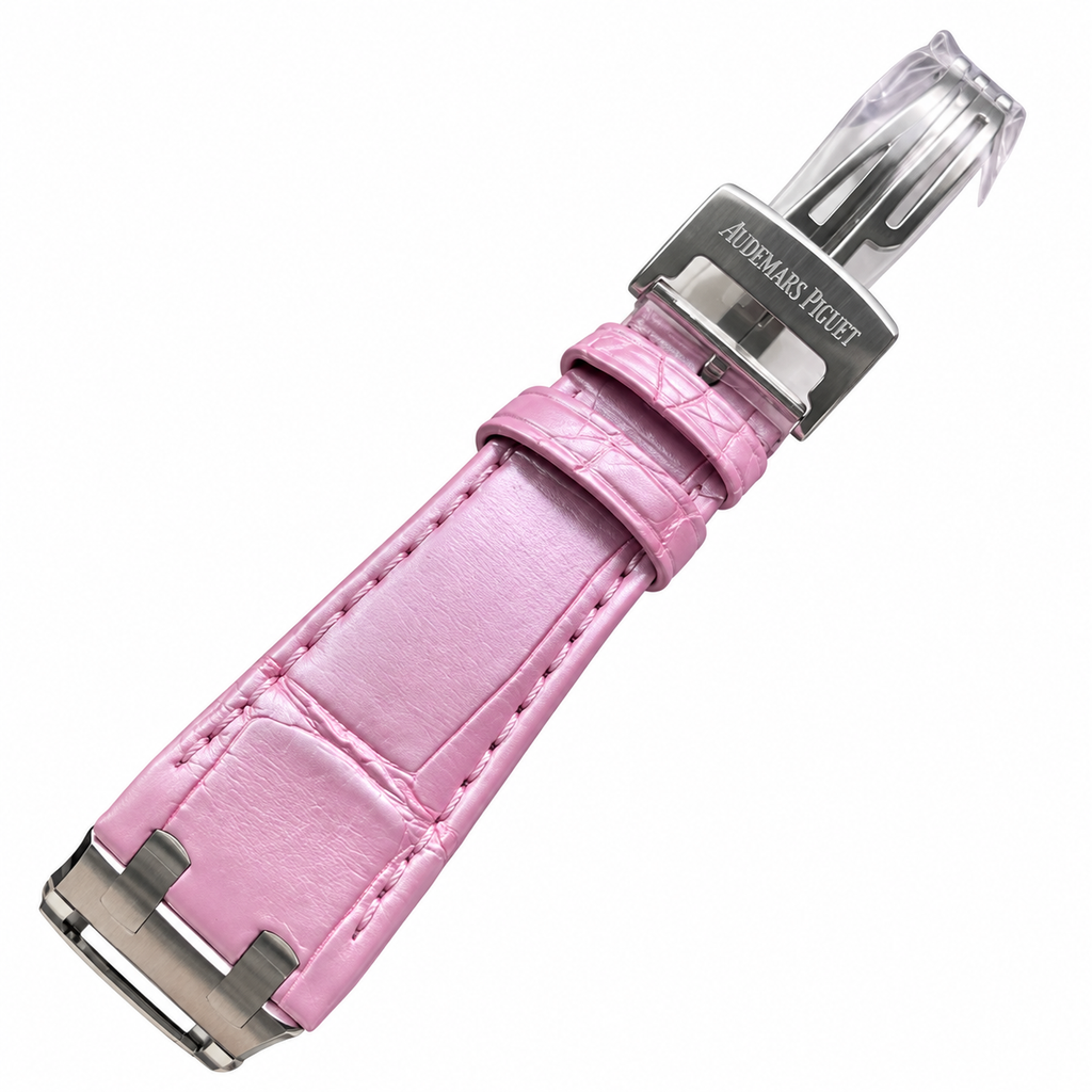 Audemars Piguet Royal Oak Ladies Diamond Bezel Pink Dial Leather Strap Roger Federer Edition