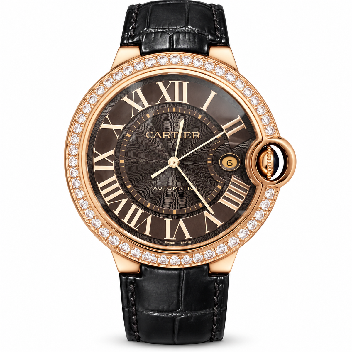 Cartier Ballon Bleu Rose Gold Diamond Bezel Black Dial Watch – KDY