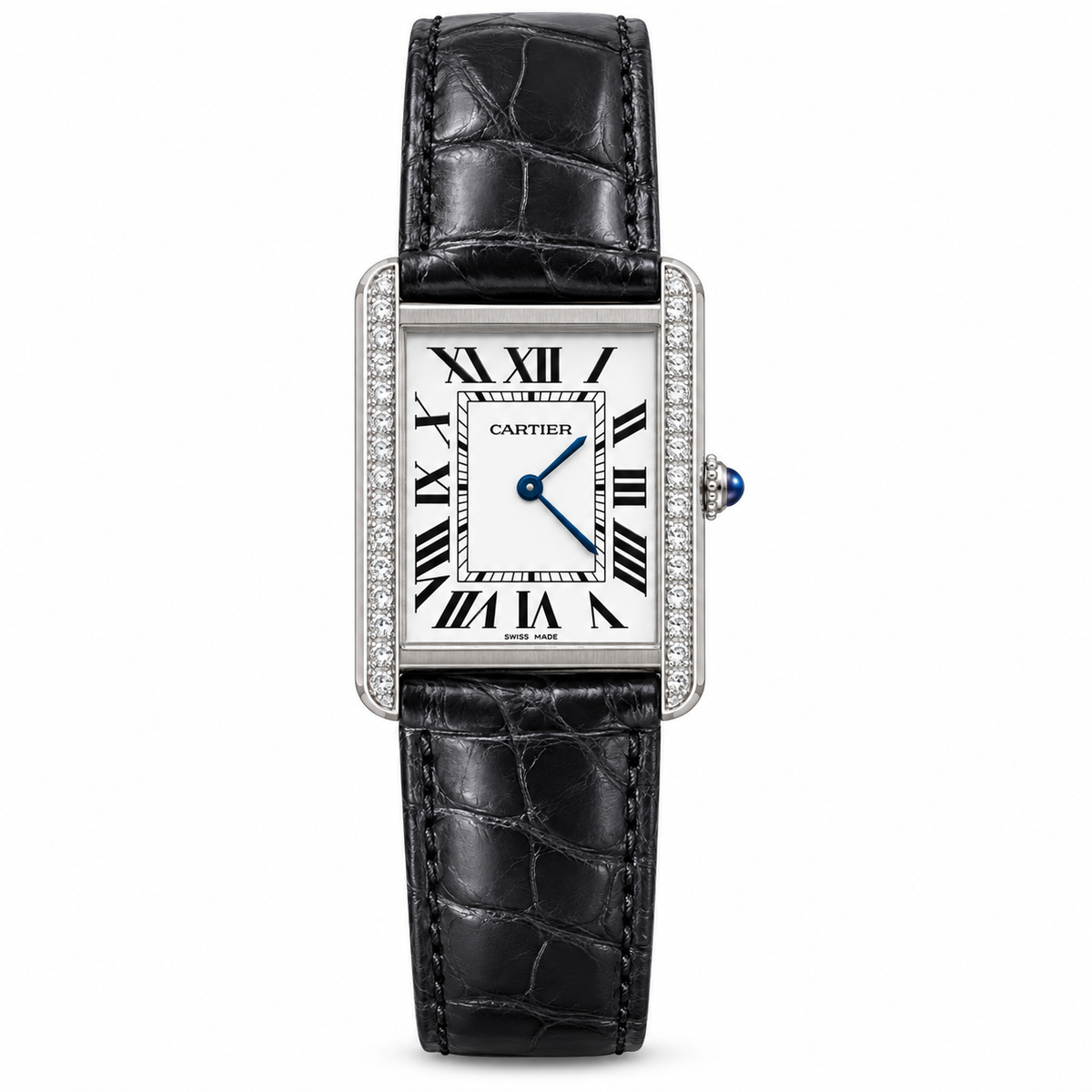 Cartier Tank Must — White Gold Diamond Set & Black Alligator Strap