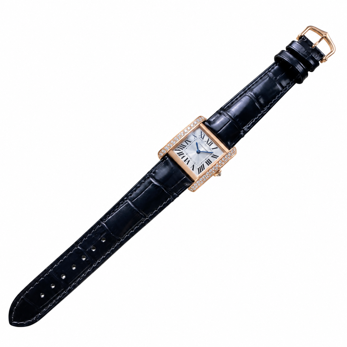 Cartier Tank Louis Cartier — 18K Rose Gold, Diamond Brancards, Silver Dial & Black Alligator Strap, Women