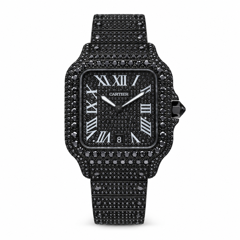 Cartier Santos de Cartier — Full Black DLC, Black Diamond Pavé & Black Steel Bracelet