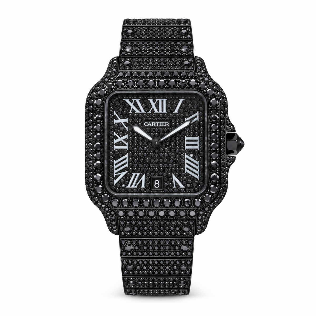Cartier Santos de Cartier — Full Black DLC, Black Diamond Pavé & Black Steel Bracelet