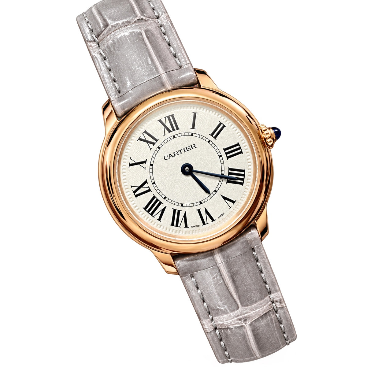 Cartier Ronde Louis Cartier — Rose Gold, White Dial & Grey Alligator Strap