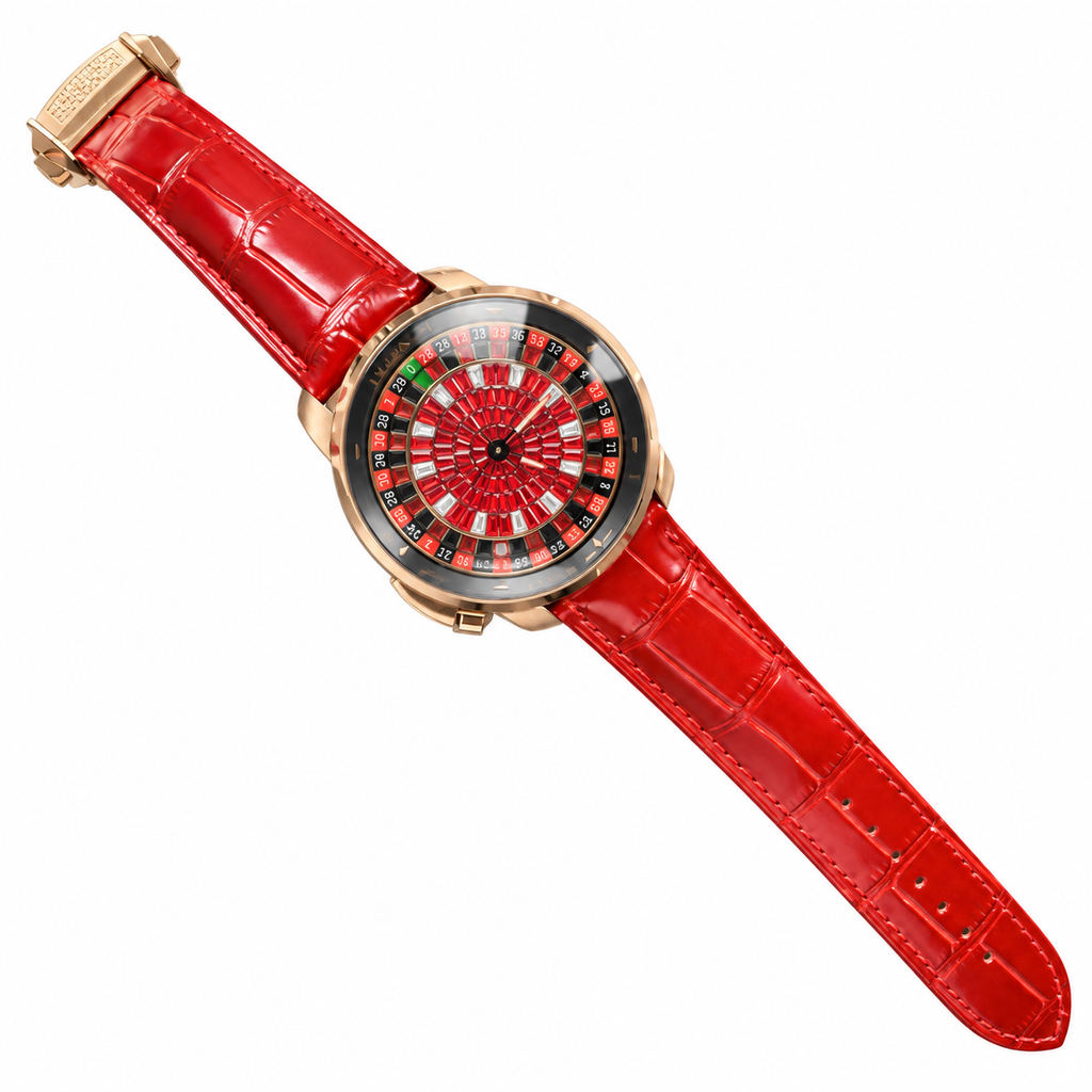 Jacob & Co. Casino Rose Gold Red Ruby Roulette Red Leather Watch