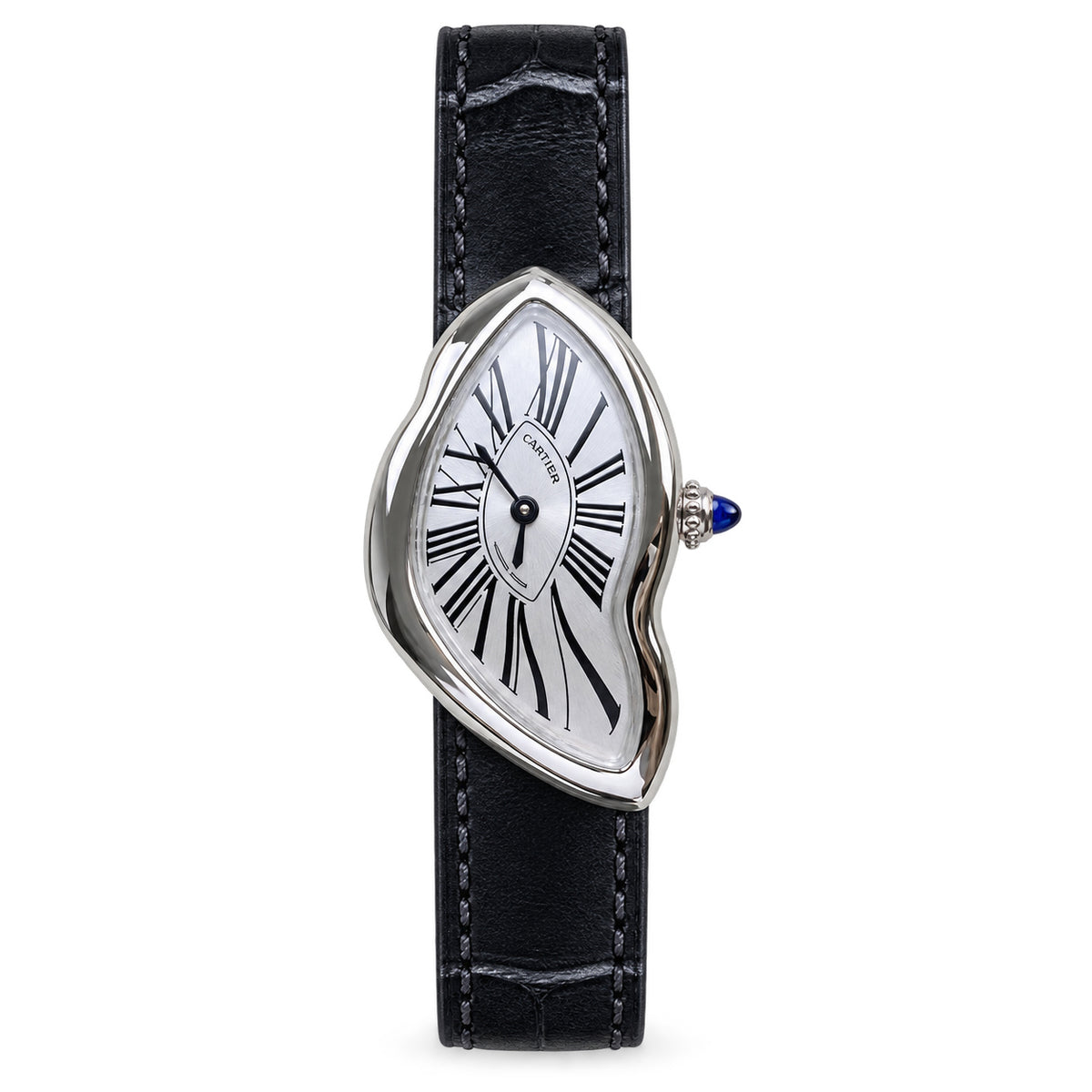 Cartier Crash White Gold Silver Dial Manual Black Strap Watch – KDY