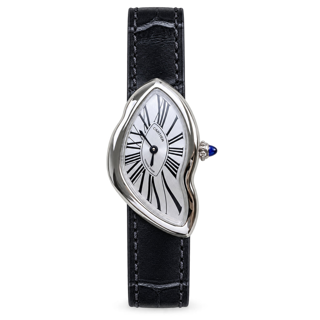 Cartier Crash 18K White Gold Asymmetric Distorted Case Silver Dial Manual-Winding Black Alligator Strap Watch