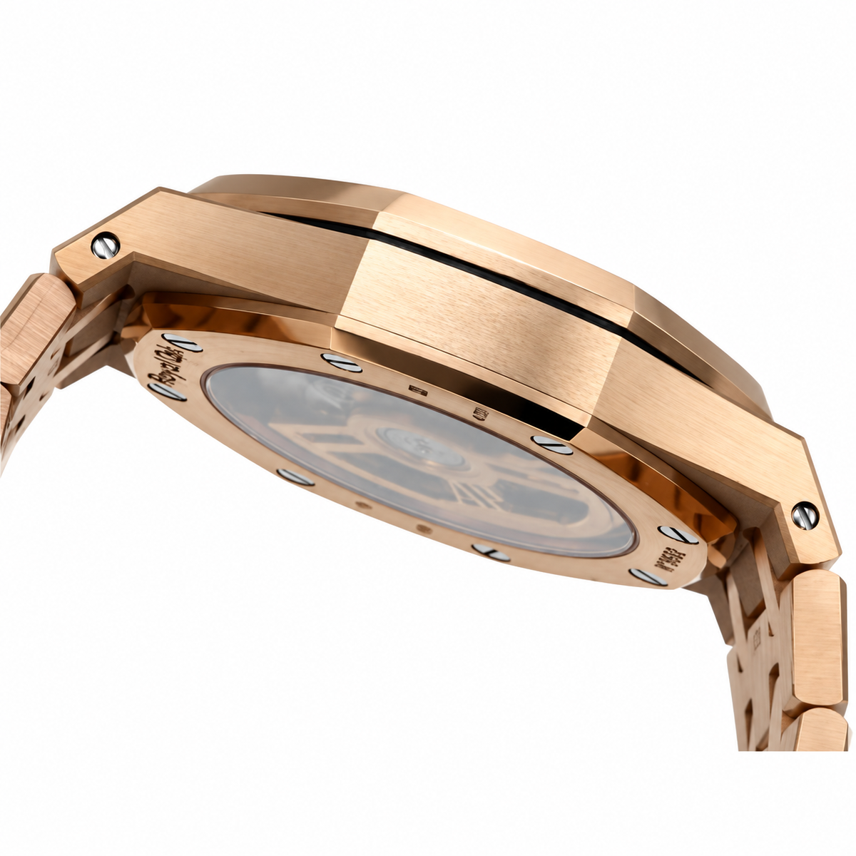 Audemars Piguet Royal Oak Rose Gold Diamond Bezel Blue Tapisserie Date Watch