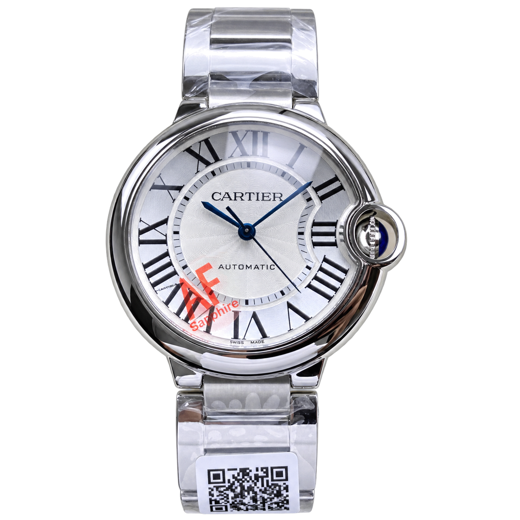 Cartier Ballon Bleu de Cartier Automatic — Stainless Steel Bracelet, White Guilloché Dial & Sapphire Crown