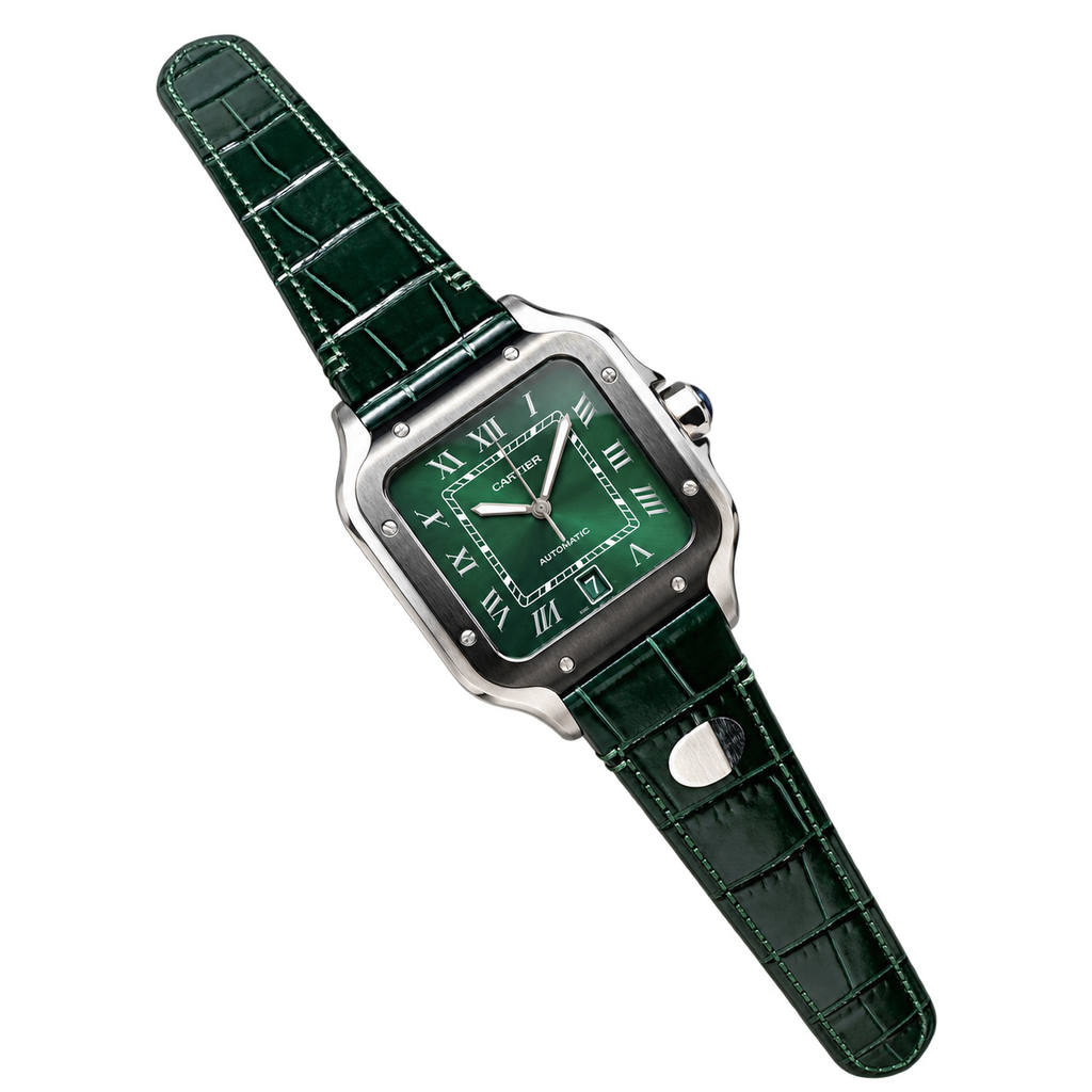 Cartier Santos Arabic Green Dial Steel Automatic Green Strap Watch – KDY