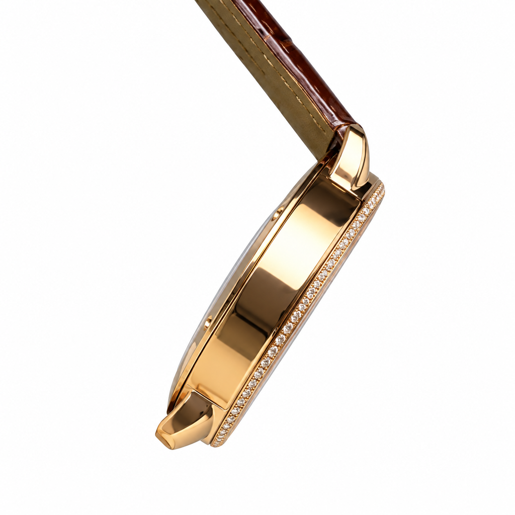 Cartier Ronde Louis Cartier — 18K Rose Gold, Diamond Bezel, Silver Guilloché Dial, Small Seconds, Date & Brown Alligator Strap, Automatic