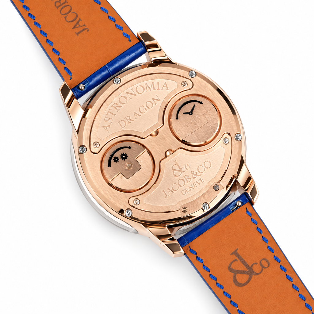 Jacob & Co. Astronomia Rainbow Rose Gold Sapphire Tourbillon Blue Leather Watch