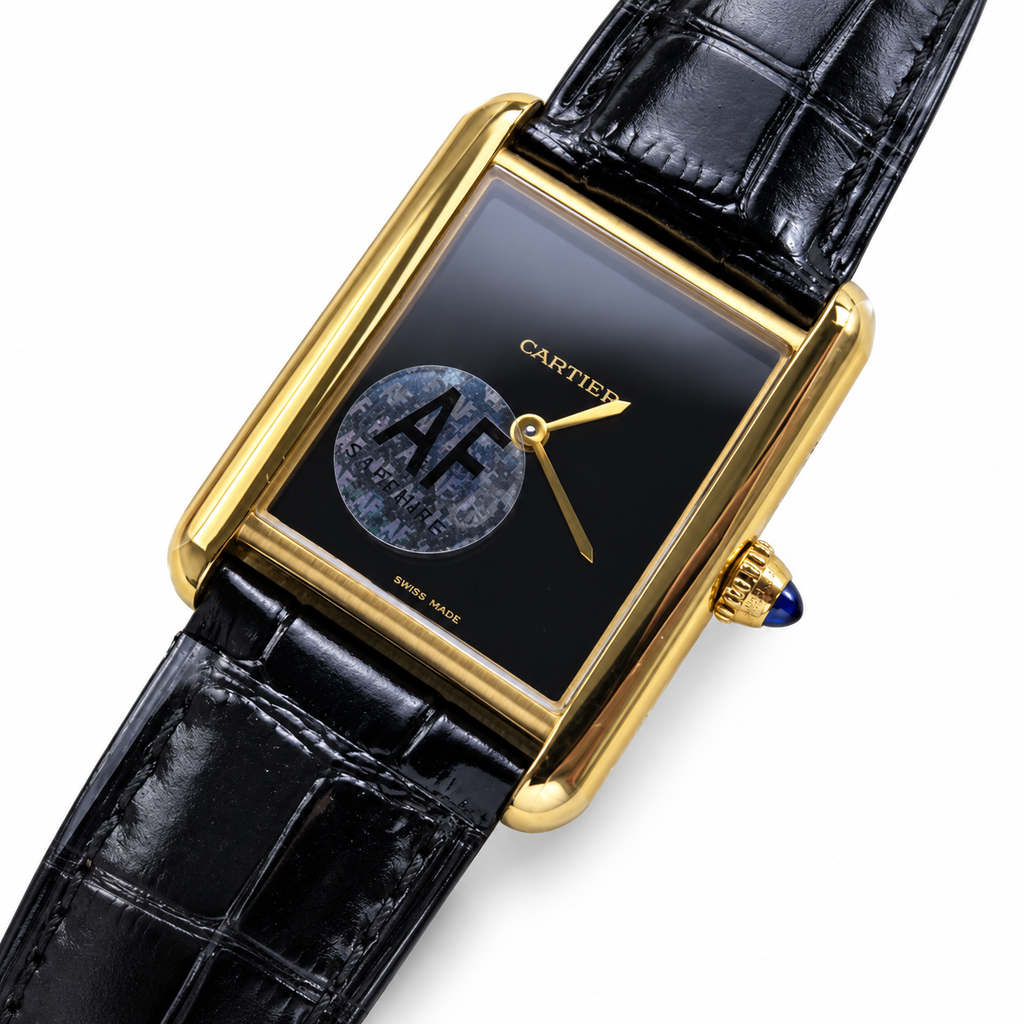 Cartier Tank Must × Alec Monopoly — Yellow Gold, Black Onyx Dial & Black Strap