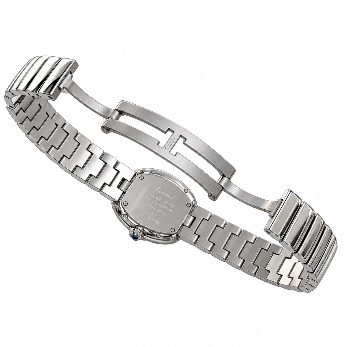 Cartier Baignoire Large — 18K White Gold, Diamond Bezel, Silver Dial, Roman Numerals & White Gold Bracelet, Women