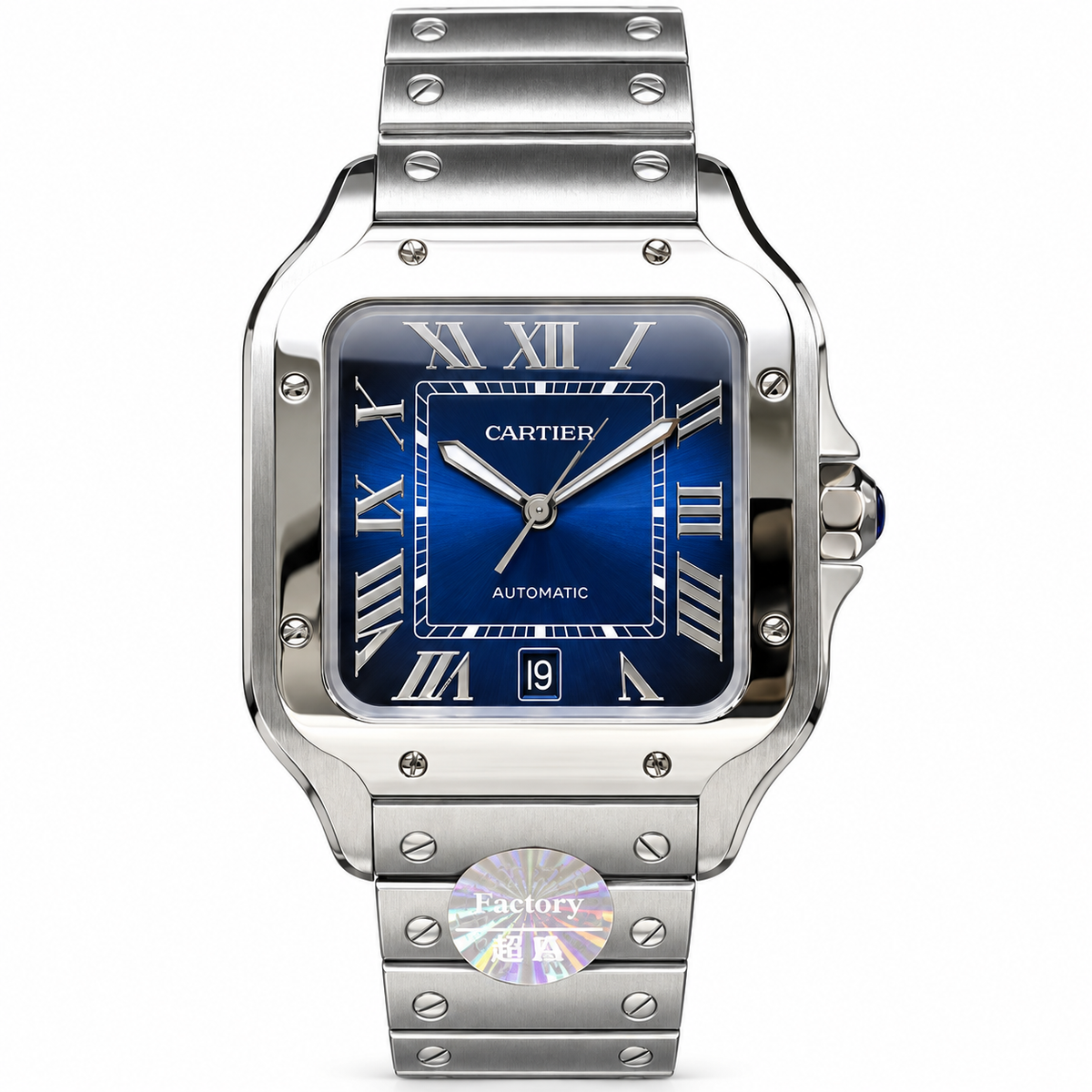 Cartier Santos Large Steel Blue Dial Automatic Bracelet Watch – KDY