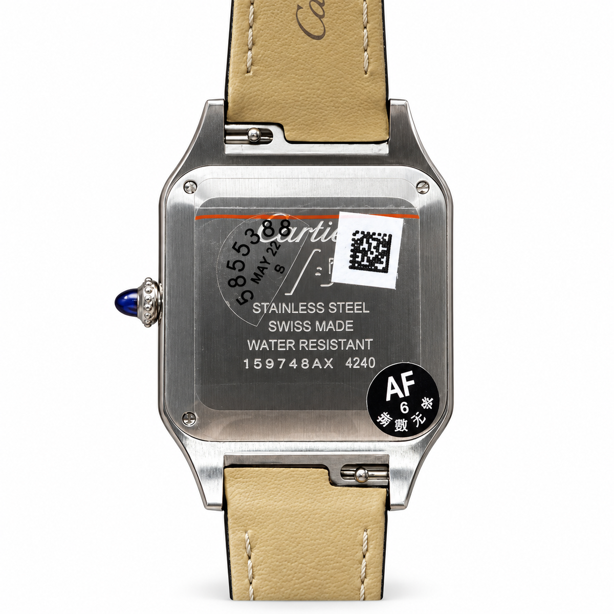 Cartier Santos-Dumont Large — Steel, Silver Dial, Roman Numerals & Black Alligator Strap, Quartz