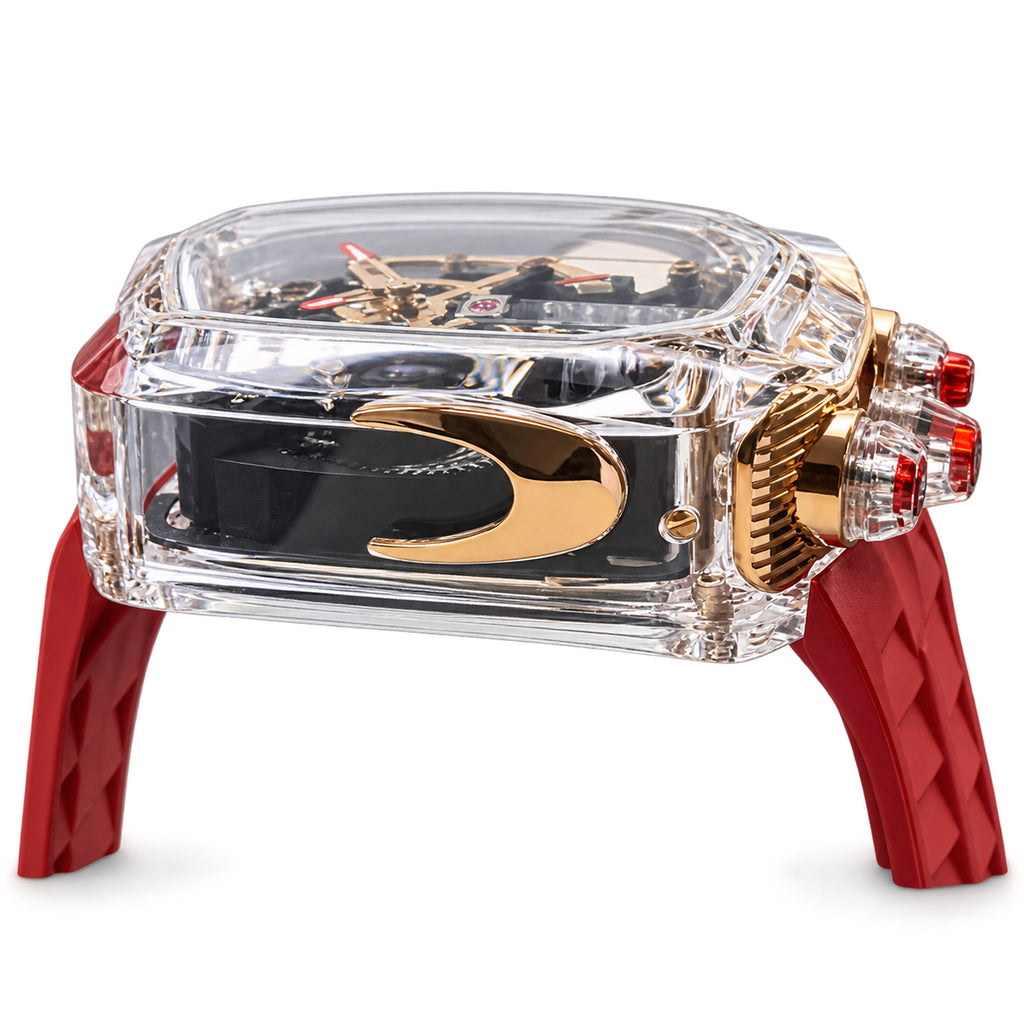 Jacob & Co. x Bugatti Chiron Clear Sapphire Rose Gold Tourbillon Red Rubber Watch