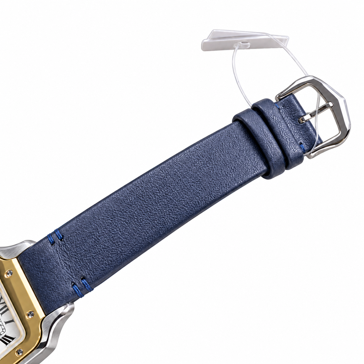 Cartier Santos Small Steel Yellow Gold Two-Tone Silver Dial Quartz Navy Strap Watch – KDY
