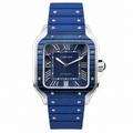 Cartier Santos de Cartier Automatic — Steel & Blue ADLC, Blue Dial & Rubber Strap