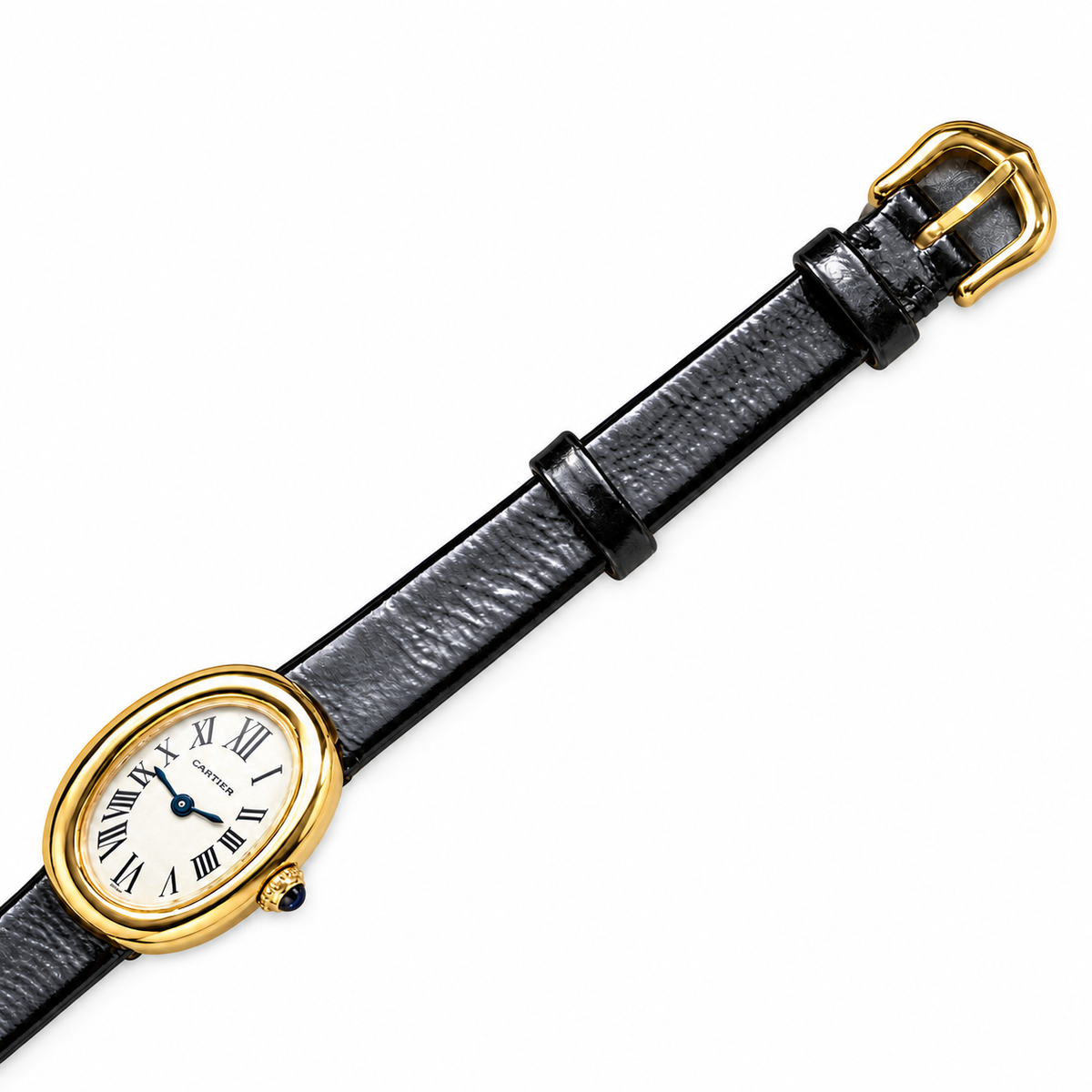 Cartier Baignoire Yellow Gold Ivory Dial Black Strap Watch – KDY