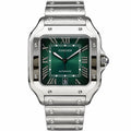Cartier Santos Large — Steel, Green Dial, Roman Numerals, Date & Steel Bracelet, Automatic
