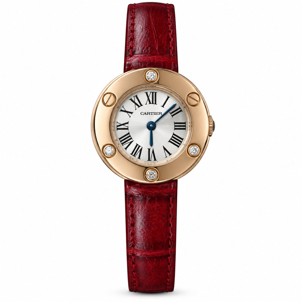 Cartier Love — 18K Rose Gold, 4 Diamonds & Red Alligator Strap