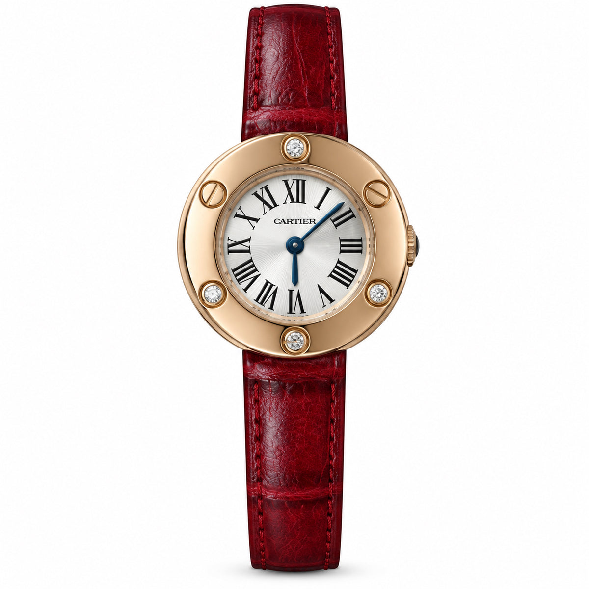 Cartier Love — 18K Rose Gold, 4 Diamonds & Red Alligator Strap
