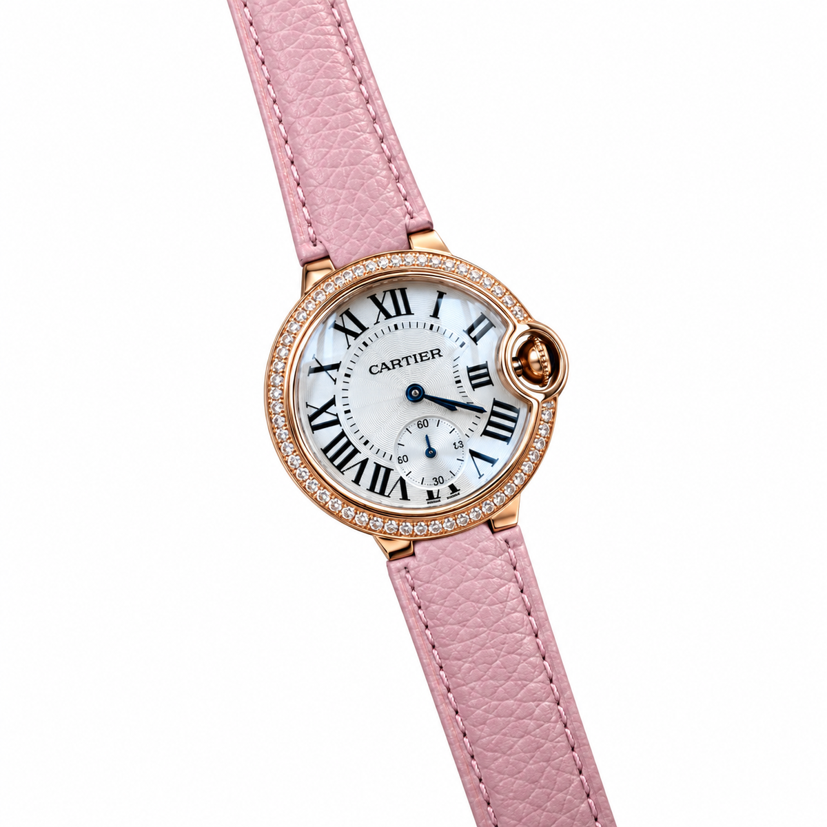 Cartier Ballon Bleu de Cartier — 18K Rose Gold, MOP Dial & Pink Leather Strap