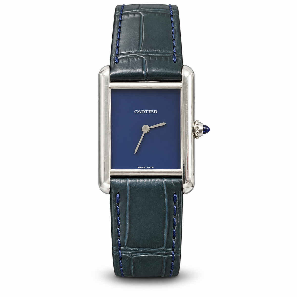 Cartier Tank Must Steel Navy Blue Dial Quartz Blue Strap Watch – KDY