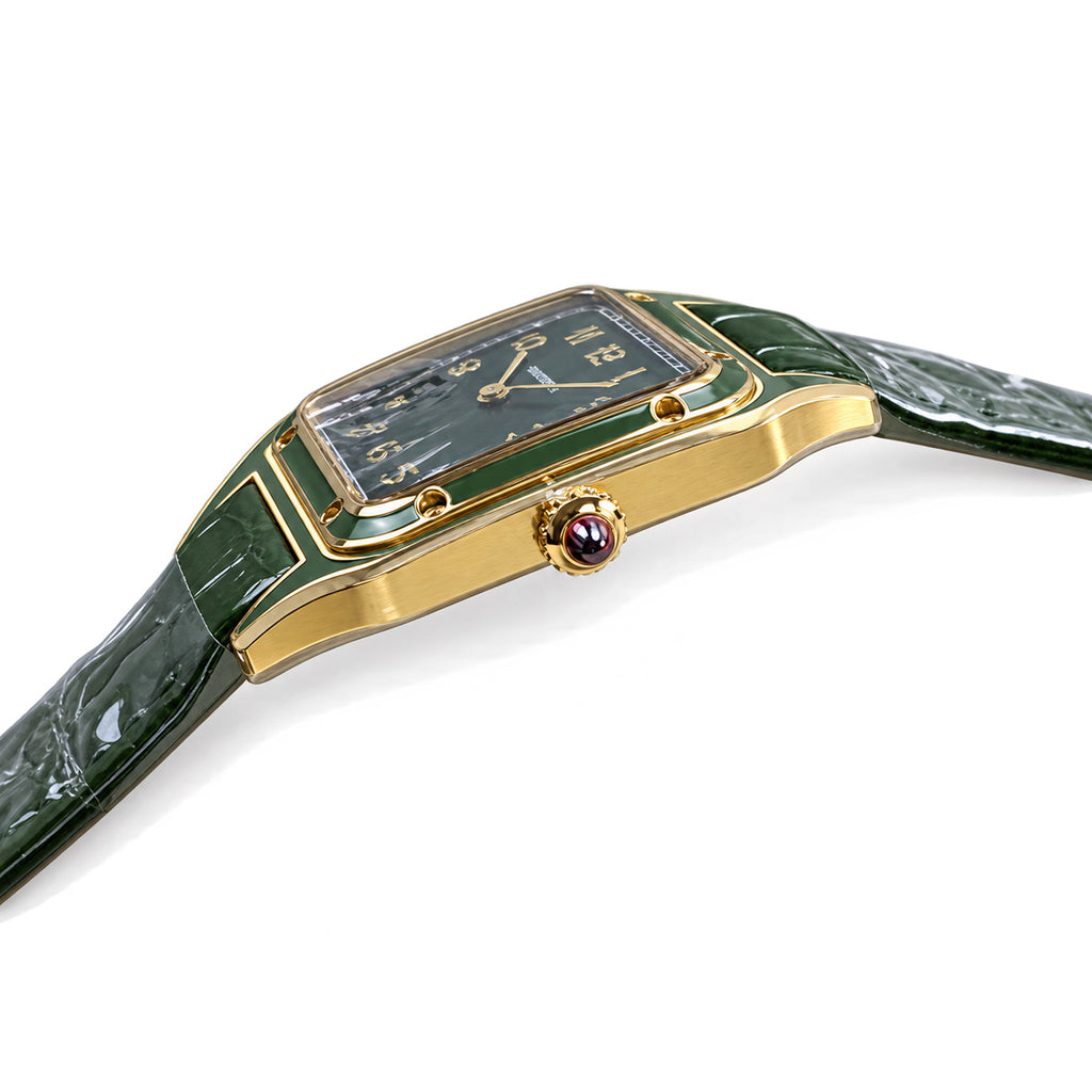 Cartier Santos-Dumont Yellow Gold Green Lacquer Dial Manual Green Strap Watch – KDY