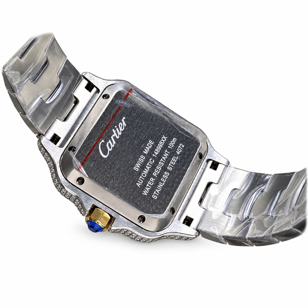Cartier Santos Large Fully Iced Out Diamond-Set Two-Tone Watch – KDY