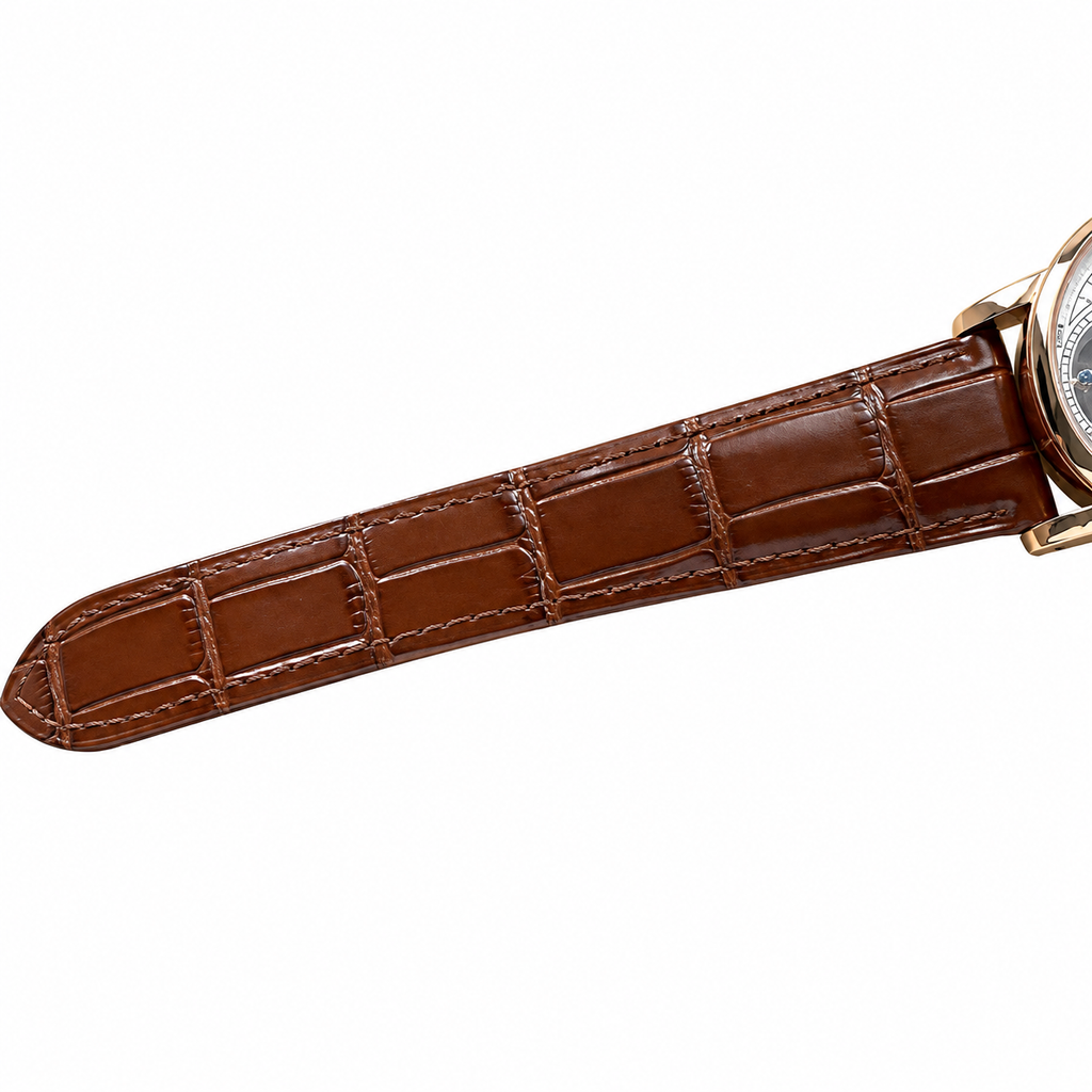 Cartier Rotonde Rose Gold Tourbillon Silver Dial Brown Strap Watch – KDY
